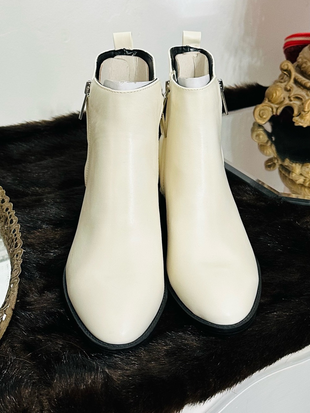 Calvin Klein Cream Ankle Booties with Side Zip